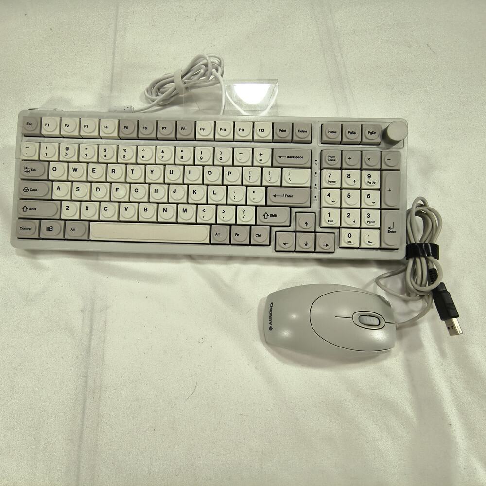 AJAZZ AK992 Wired Keyboard w/ Cherry Retro Gray Wired Mouse Custom Keycaps